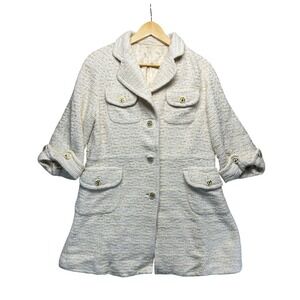 Tweed Jacket Womens Gold Button Detail Three Quarter‎ Sleeve Coat Retro Large